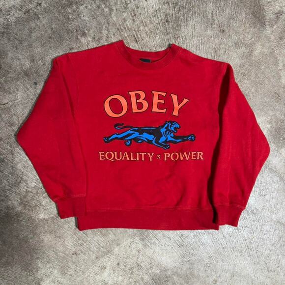 Red Obey Graphic Crewneck Sweatshirt - Picture 4 of 8